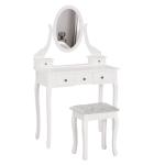 Toucador de Maquilhagem com Banco MDF e Madeira Maciça 80x40x140cm Branco