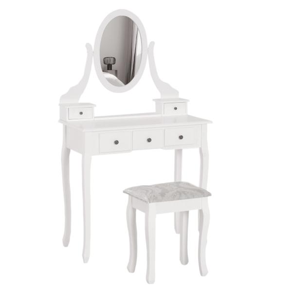 Toucador de Maquilhagem com Banco MDF e Madeira Maciça 80x40x140cm Branco