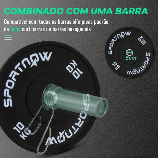 Anilhas Olímpicas 2x10 kg com Orifício Ø50 mm em Borracha para Barras e Halteres, Preto