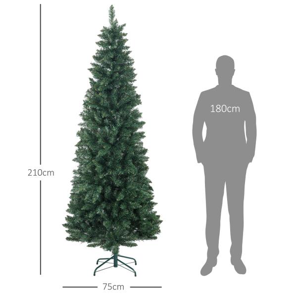 Árvore de Natal Tipo Lápis 210 cm com Base Dobrável e 687 Ramos para Escritório Verde