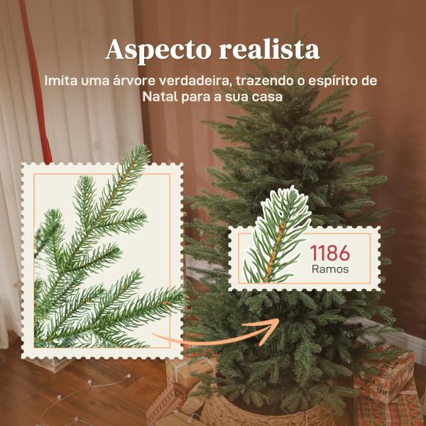 Árvore de Natal Artificial 150 cm com 1186 Ramos Densos Suporte Metálico Dobrável para Interior Verde