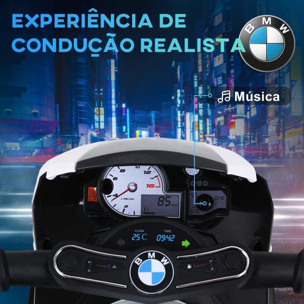 Mota BMW Infantil 6V Elétrica para Crianças 18 - 36 Meses com Faróis Música 2,5km/h Preto 66x37x44 cm