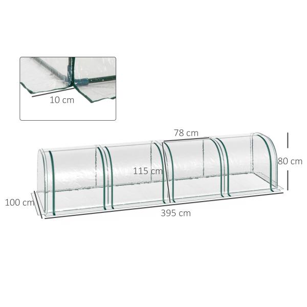Estufa para Jardim Estufa Pequena para Cultivo de Plantas com 4 Janelas 395x100x80 cm Transparente e Verde