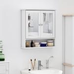 Armário de banheiro com parede de espelho com 2 portas 3 níveis de armazenamento de parede Cor Branco 56x13x58cm