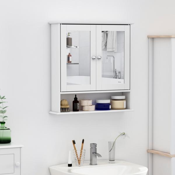 Armário de banheiro com parede de espelho com 2 portas 3 níveis de armazenamento de parede Cor Branco 56x13x58cm