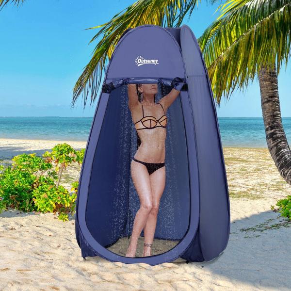 Tenda de Duche para Campismo Dobrável Pop UP Tenda de Privacidade com proteção UV e Tecido Impermeável 100x100x185cm Azul Escuro