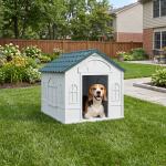 Casa para Cães 65x75,7x63 cm Casa para Cães com Janelas e Teto com Telhas de Imitação para Cães Médios Azul e Branco