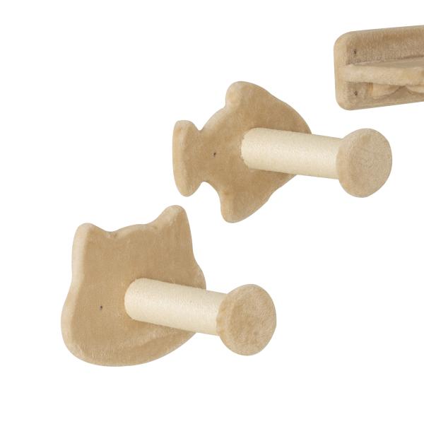 Conjunto de Prateleiras de Escalada para Gatos de 4 Peças com 2 Postes de Sisal e Plataforma para Saltar Bege