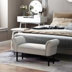 Banco de Pé de Cama Banco com Braços Curvados Estofado e Pés de Madeira Carga Máxima 130kg 102x31x51cm Creme