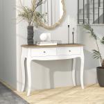 Mesa Consola Consola de Entrada com 2 Gavetas Estilo Francês 100x35x76,5 cm Branco e Marrom Escuro