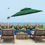 Chapéu de Sol Excêntrico Ø292 cm com Manivela Rotativo 360° Inclinação Ajustável Duplo Teto e Base Cruzada Verde Escuro