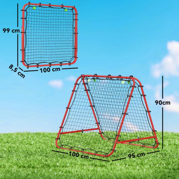 Rede de Rebote Dobrável para Treino Desportivo Ajustável em 5 Níveis de Ângulo com Tubo de Aço 100x95x90 cm Vermelho