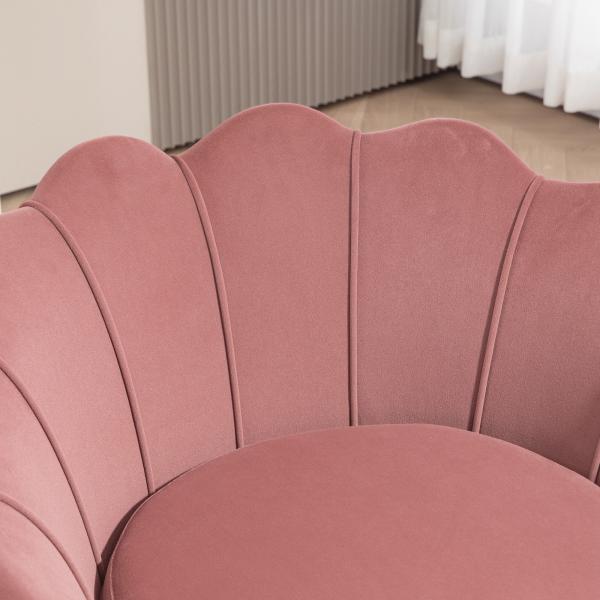 Poltrona de Sala Estofada em Veludo com Encosto em Forma de Concha e Pernas Douradas 76x67x74 cm Rosa