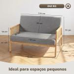 Sofá de 2 Lugares com Efeito Linho Detalhes em Vime Sintético e Estrutura em Madeira até 240 kg 115x77x77 cm Cinza