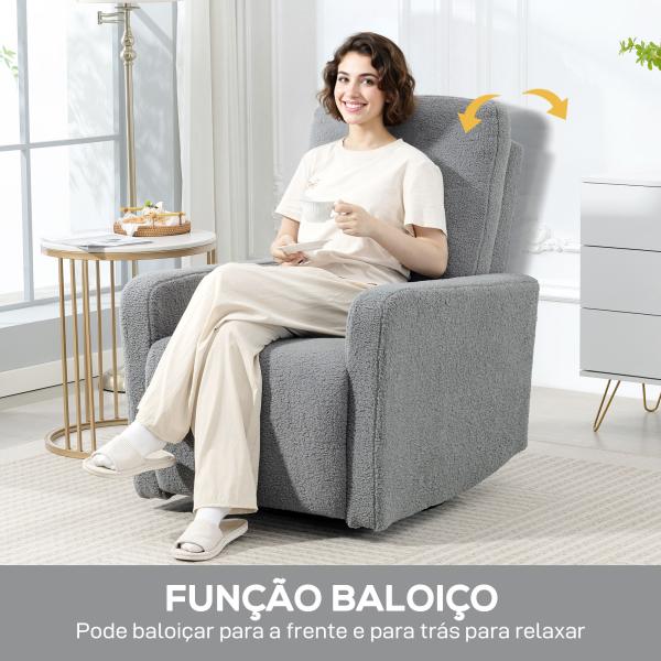 Poltrona Relax Reclinável Manual Poltrona Relax de Borreguito com Função de Baloiço 360° Reclinável até 135º 76x94x100 cm Cinza