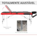 Marquesa de Massagem Dobrável e Portátil com Altura Ajustável Apoio para a Cabeça e Apoio para os Braços 215x60x61 - 84 cm Preto e Vermelho