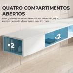 Móvel de TV Suspenso com Luzes LED e Estantes Abertas para Televisão até 75'' 177,8x30x18 cm Branco