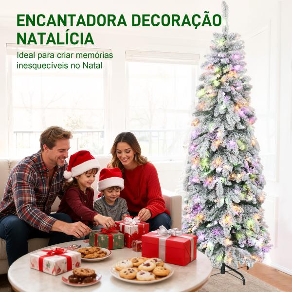 Árvore de Natal Estreita 180 cm Árvore de Natal Nevada com Luzes LED Temporizador 11 Modos de Iluminação Verde