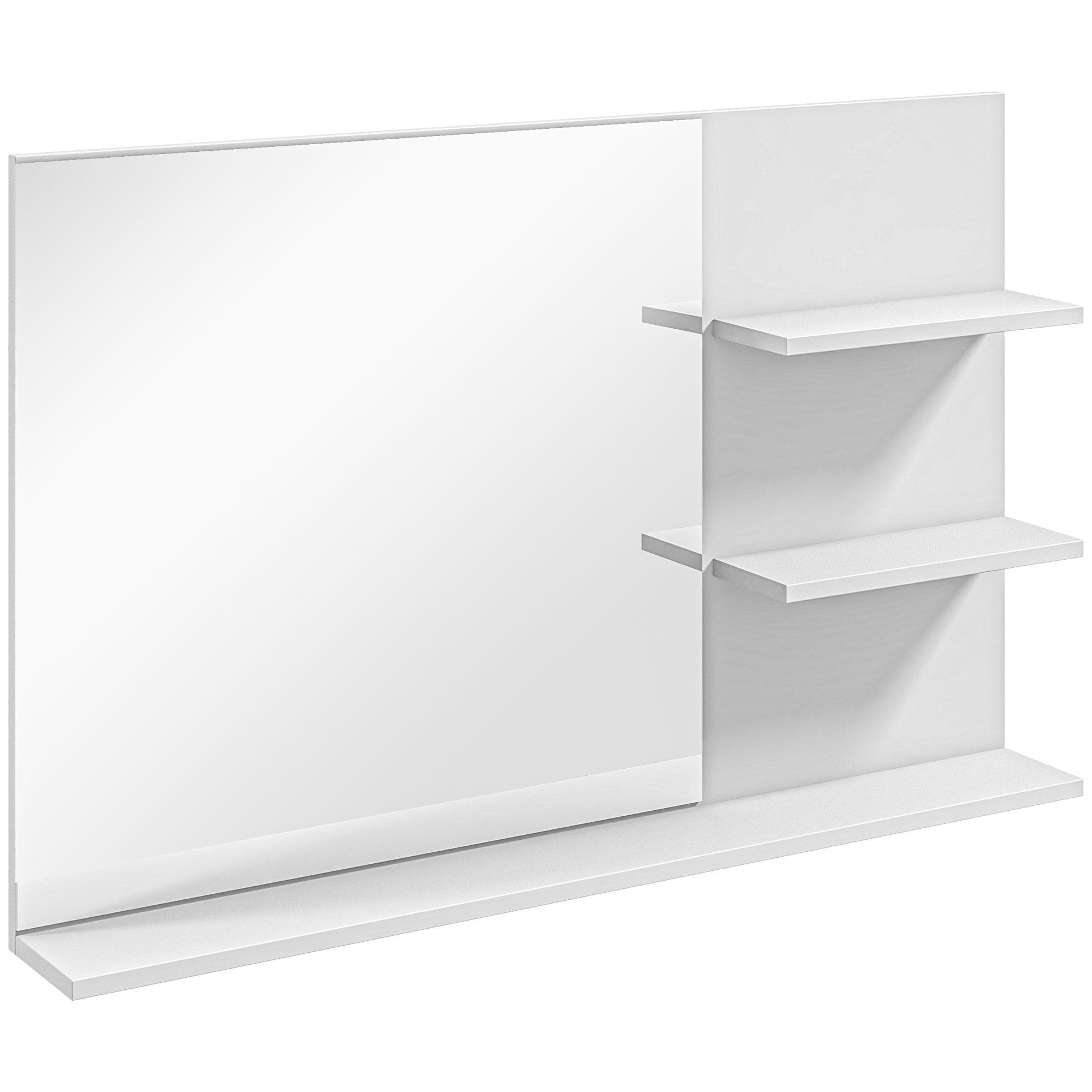 Espelho de Casa de Banho de Parede com 2 Prateleiras Laterais e Prateleira Inferior 75x10x48 cm Branco