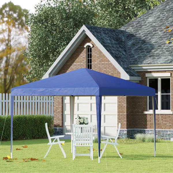 Tenda Dobrável 295x295x255 cm com Bolsa de Transporte Altura Ajustável Anti - UV para Terraço Pátio Azul