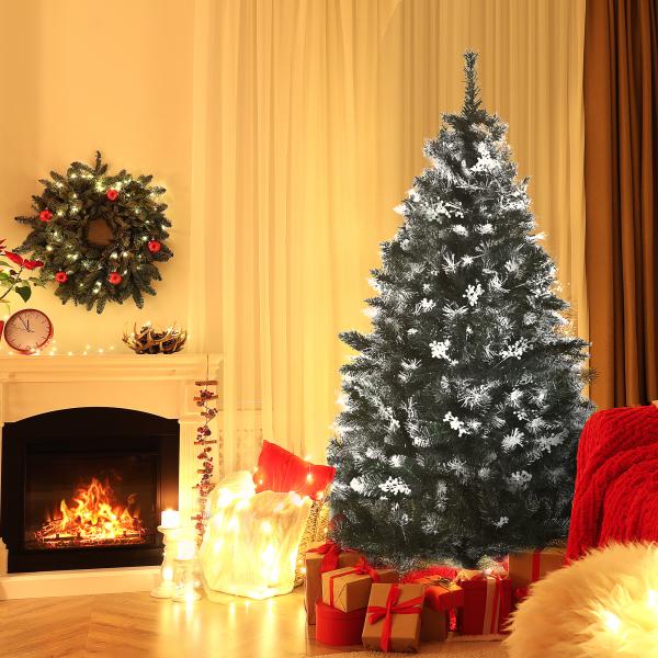 Árvore de Natal Automática 150 cm com 378 Ramos 41 Decorações Suporte em Aço Base Dobrável e Removível Verde