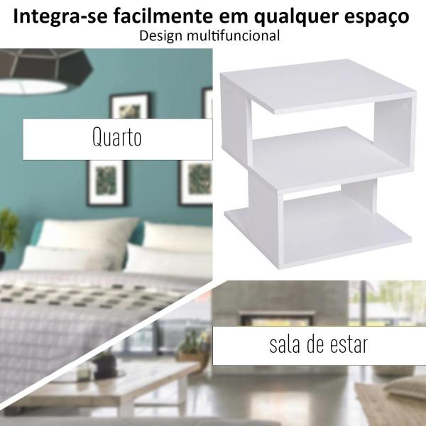 Mesa Auxiliar Mesa de Cabeceira de 2 Níveis com Prateleira de Armazenamento para Sala Quarto Estante 40x40x43 cm Branco