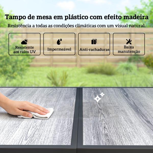 Conjunto de Mesa e Cadeiras de Jardim de 7 Peças com Mesa com Efeito Madeira e 6 Cadeiras com Assento Respirável Caqui