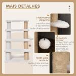 Escada para Gatos de 4 Níveis Coberta de Pelúcia Suave Poste de Juta Bola Pendurada Arranhador para Gatos 60x40x64 cm Branco