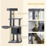 Arranhador para Gatos 127 cm com Caverna Rede Cama Plataformas Rampa de Sisal Bola Pendurada Cinza