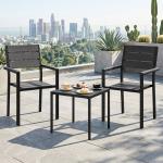 Conjunto de Jardim de 3 Peças com 2 Cadeiras e Mesa de HDPE Design com Ripas Efeito Madeira para Varanda Preto