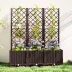 Floreira com Treliça de PP com Drenagem e Amplo Espaço para Plantas Trepadoras Vaso com Suporte para Jardim 120x40x135 cm Marrom