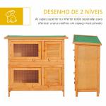 Coelheira de Madeira Exterior de 2 Níveis Gaiola para 1 - 2 Coelhos Animais Pequenos com Teto Asfáltico Dobrável e 2 Bandejas Removíveis 90x45x90cm Madeira