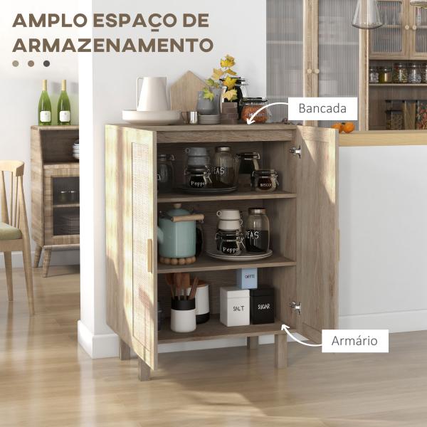 Aparador de Sala de Estar com 2 Portas de Rede e Prateleiras Ajustáveis Armário Estilo Cannage Anti - Tombo para Cozinha 73x41x102 cm Madeira