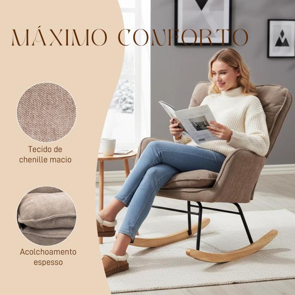 Poltrona de Baloiço Moderna Estofada em Chenilha Poltrona de Lactância com Encosto Largo 71x98,5x97 cm Castanho