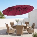 Chapéu de Sol Duplo Chapéu de Sol de Jardim com Inclinação de 45° Manivela Estrutura de Aço 295x152x222 cm Vermelho