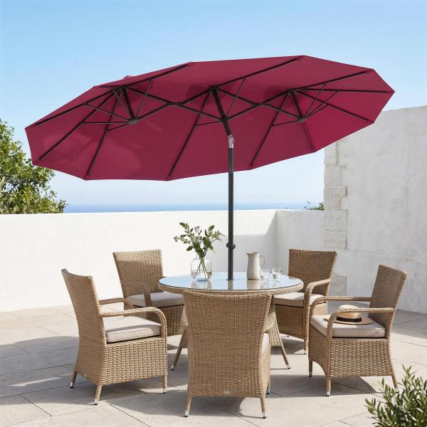 Chapéu de Sol Duplo Chapéu de Sol de Jardim com Inclinação de 45° Manivela Estrutura de Aço 295x152x222 cm Vermelho