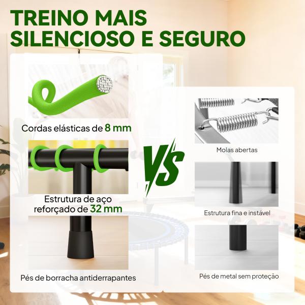 Trampolim de Fitness Adultos Ø114 cm com Estrutura de Aço Reforçada para Treino de Pernas Corpo Verde e Preto