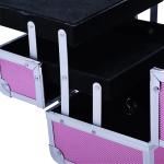 Estojo de Maquiagem Profissional Portátil de Cosméticos com Bandejas de 3 Níveis e Espelho 2 Chaves para Porta - Joias Manicure 15x15x20cm Rosa