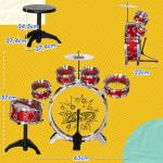 Bateria Infantil com Banco Bateria para Crianças acima de 3 Anos com Pedal e Baqueta Desenho de Estrelas 65x22x57 cm Vermelho