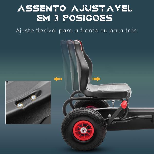 Kart a Pedais para Crianças 5 - 12 Anos com Assento Ajustável Pneus Insufláveis Amortecimento e Travão de Mão 121x58x61cm Vermelho