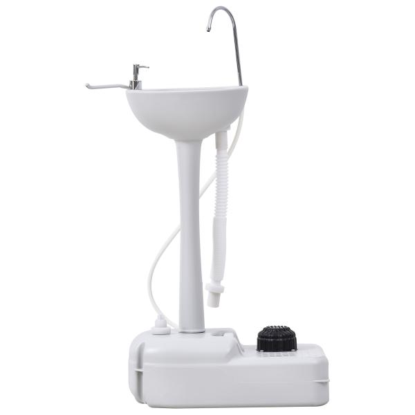 Lavatório Portátil para Campismo com Depósito de Água de 17L Dispensador de Sabão e 2 Rodas 51x33,5x103 cm Cinza Claro