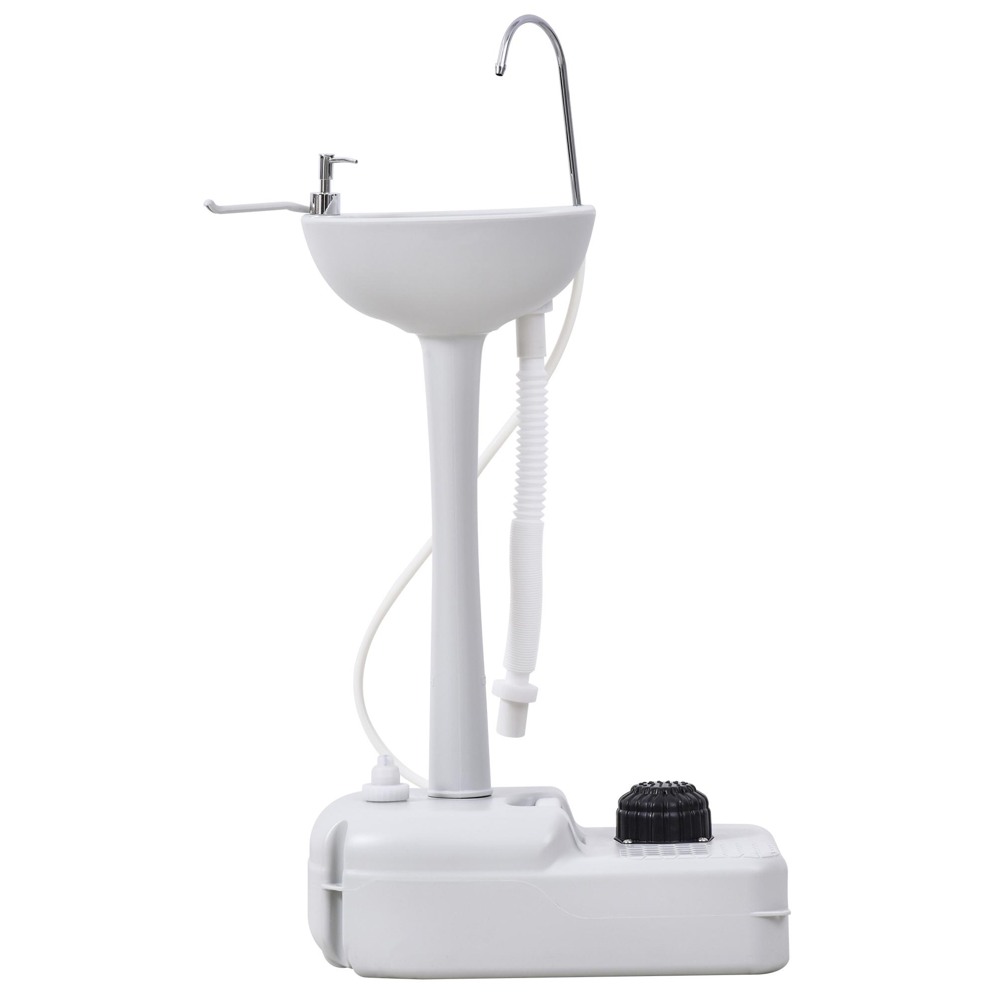 Lavatório Portátil para Campismo com Depósito de Água de 17L Dispensador de Sabão e 2 Rodas 51x33,5x103 cm Cinza Claro