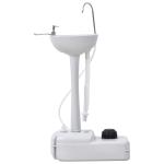 Lavatório Portátil para Campismo com Depósito de Água de 17L Dispensador de Sabão e 2 Rodas 51x33,5x103 cm Cinza Claro