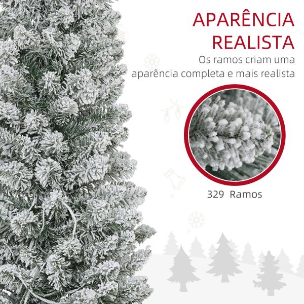 Árvore de Natal 180 cm Árvore de Natal Artificial Nevada com 150 Luzes LED 329 Ramos Verde e Branco
