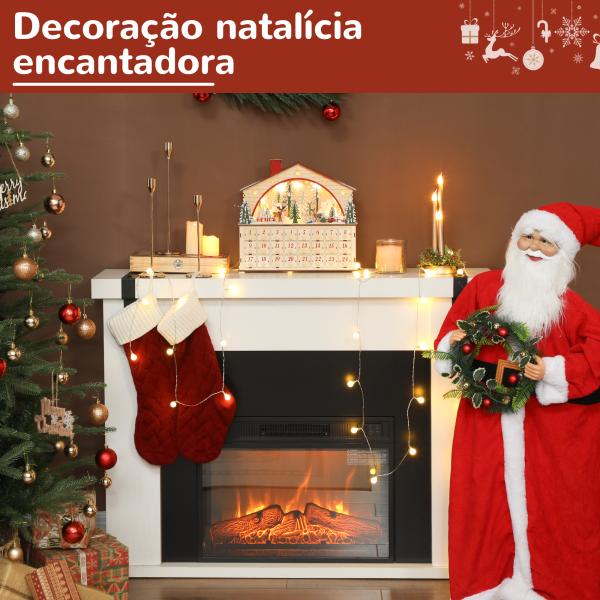 Calendário do Advento em Madeira com Luzes LED e 24 Gavetas Cena de Vila Decoração Natalícia 36x10x34 cm Madeira