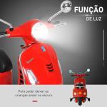 Mota Elétrica para Crianças com Licença Vespa com Música Velocidade 2 - 3 km/h e Buzina 102x50,5x75,5 cm Vermelha