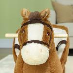 Cavalo Baloiço para Crianças de 18 - 36 Meses com Sons Cinto de Segurança e Base de Madeira Carga 25 kg 68x33x45 cm Marrom
