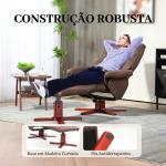 Poltrona Reclinável com Apoio para os Pés Estofada em Tecido Técnico Estrutura de Madeira Função Basculante Castanho Escuro