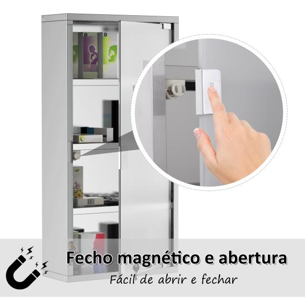 Kit de primeiros socorros em aço inoxidável para medicamentos 60x30x12cm prata