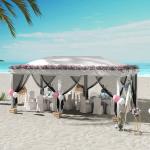 Tenda Dobrável 585x295x270 cm Tenda de Jardim com 6 Mosquiteiros Bolsa de Transporte e Estrutura de Aço Cinza